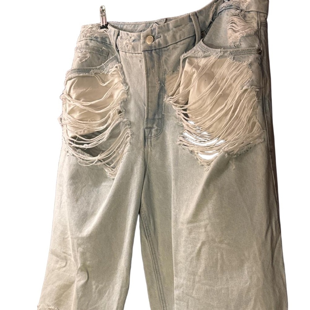 Good American Good '90s Loose Rip Jeans Size 14 Shredded Distressed Light Wash - Picture 2 of 12